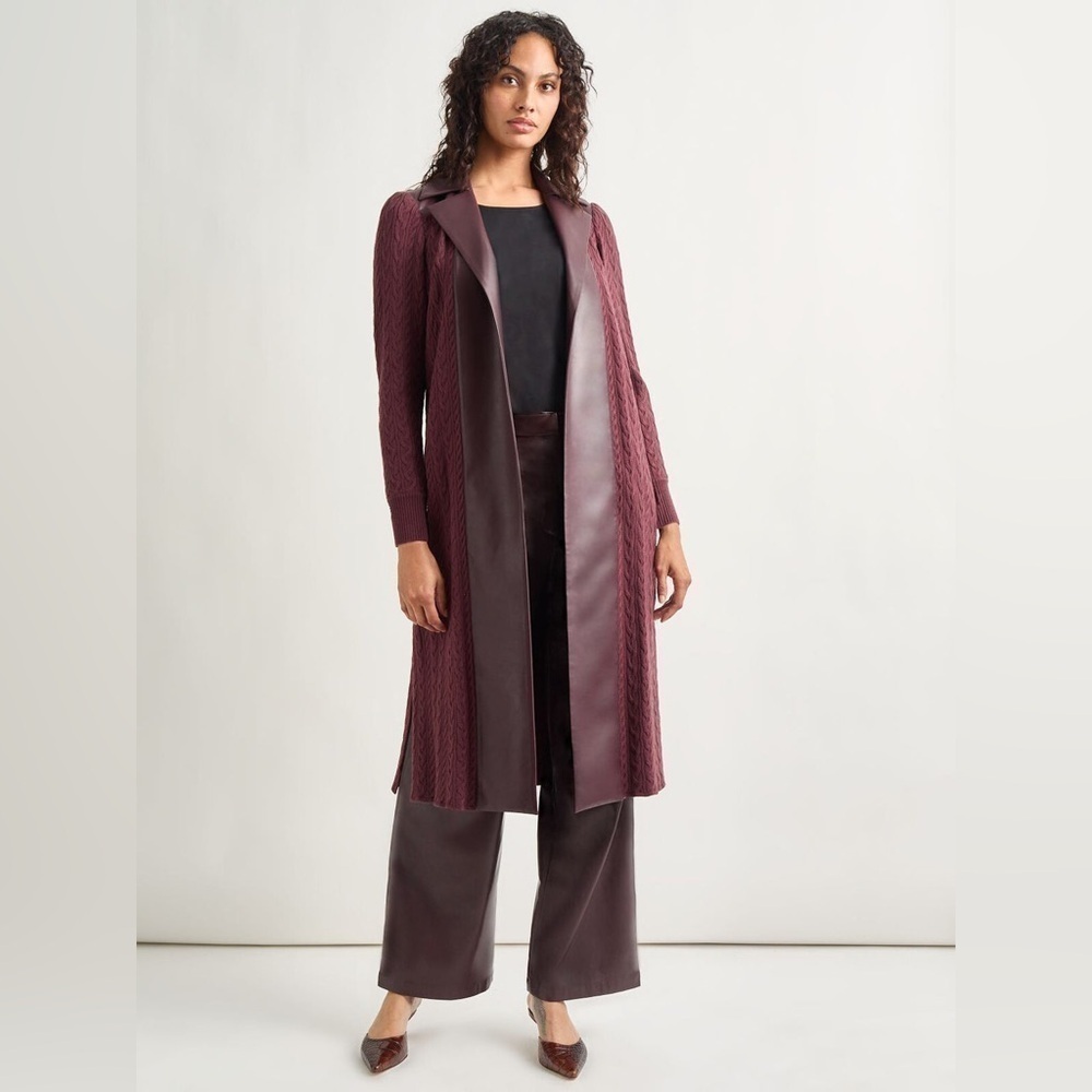 Misook Notched Collar Long Mixed Media Jacket